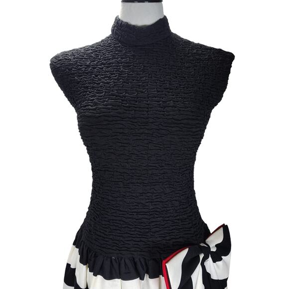 Vintage 80s Huey Waltzer Darcy Party Dress Size S Striped Drop Waist Full Skirt - Picture 2 of 15